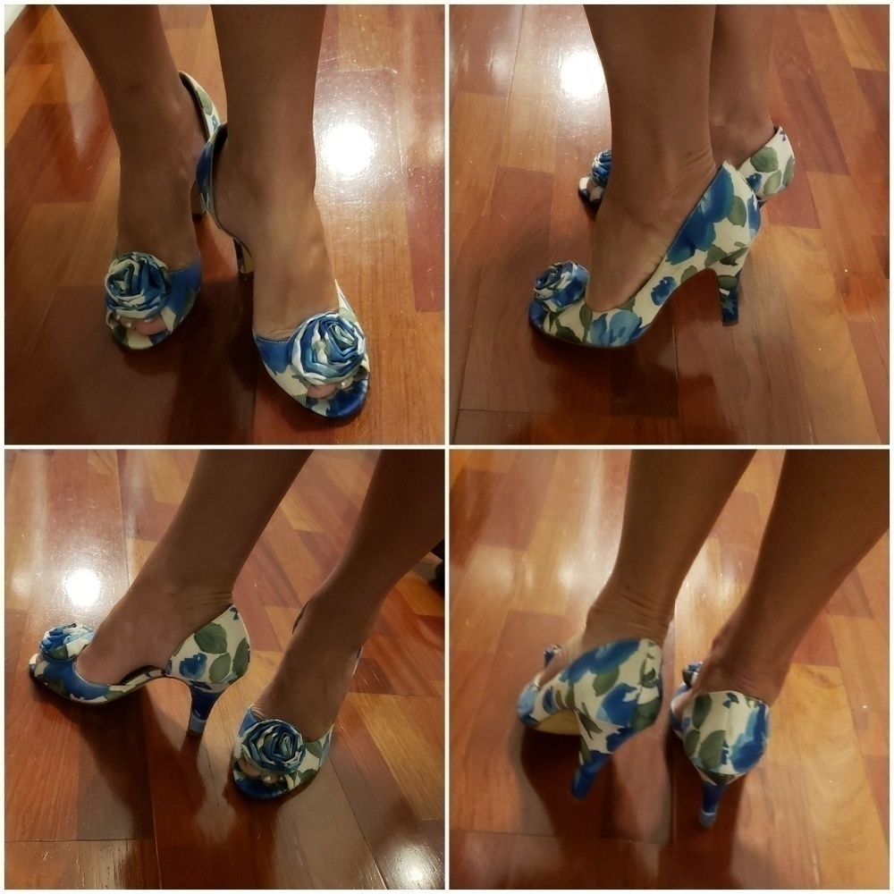Michaelangelo Bloom Peeptoe Heels 7 Blue/Green VGUC - Picture 3 of 12